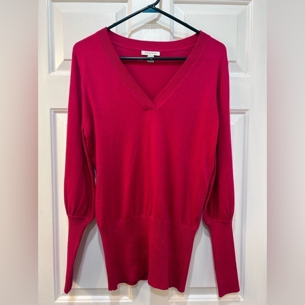 Boston Proper Mixed Media Sweater Pink‎ V Neck Long Sleeve Women's Size M